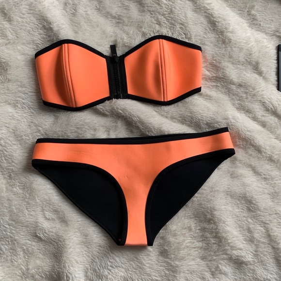 orange strapless bikini